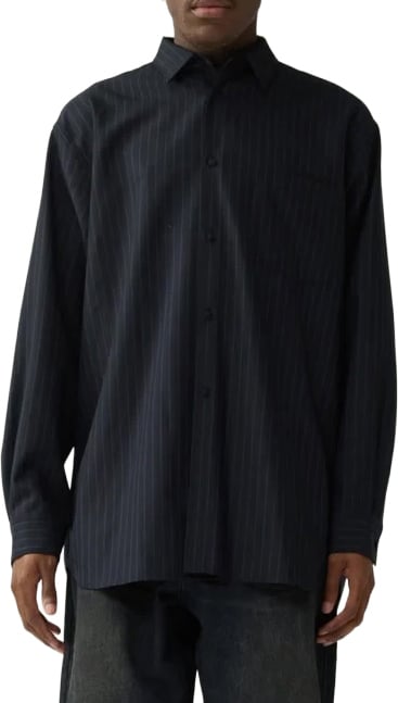 wool oversized shirt, navy blue