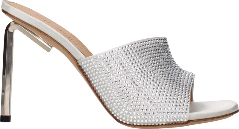 Off-White Gray Satin Stiletto Heel Sandals