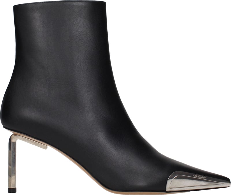 Off-White Black Leather Ankle Boots