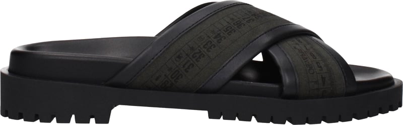 Off-White Green Fabric Flat Sandals