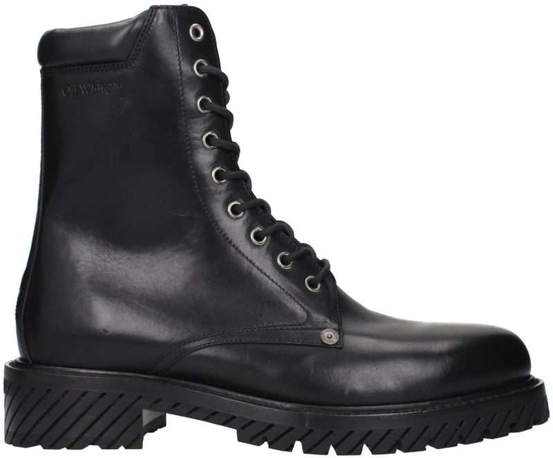 Off-White Black Leather Ankle Boots