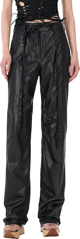 Strapped baggy leather pants black