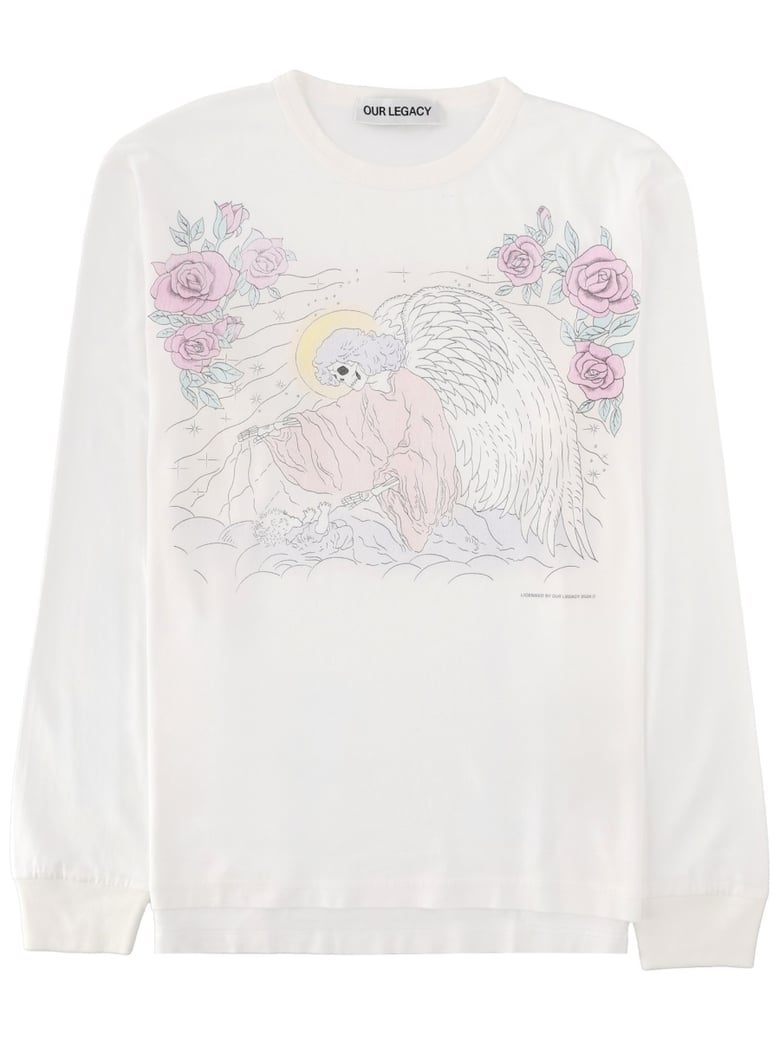 White Farewell Angelic Print Cotton T-Shirt