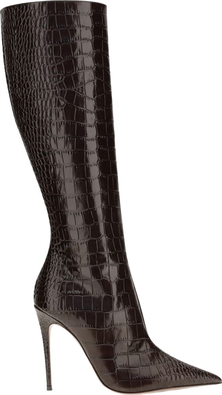 Tall Pointed Toe Boots With Crocodile Texture And Stiletto Heel