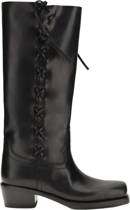 Paris Texas Black Calf Leather Bos Taurus Lace-Up Boots