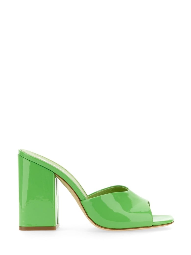 Anja Open-Toe Green Patent Leather Mules