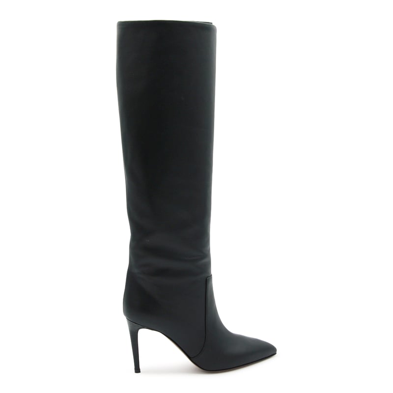 Black Leather Stiletto High Heel Boots