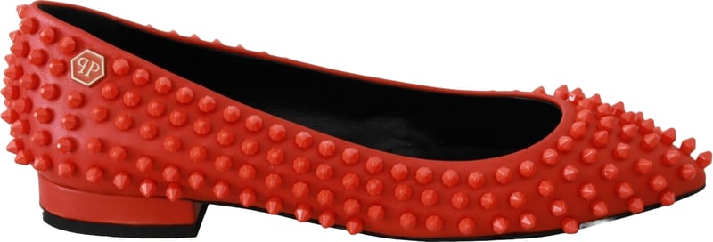 Philipp Plein Orange Leather Ballerina WHAT I DO Flats Shoes