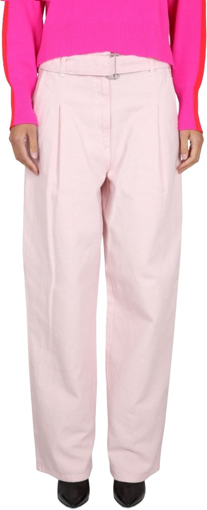 Relaxed High-Waisted Denim Pants With Pleats