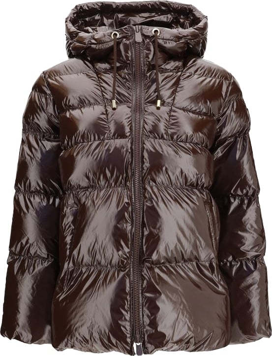 Dark Brown Quilted Hooded Nylon Down Jacket