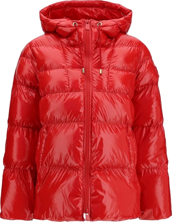 Red Hooded Quilted Nylon Down Jacket