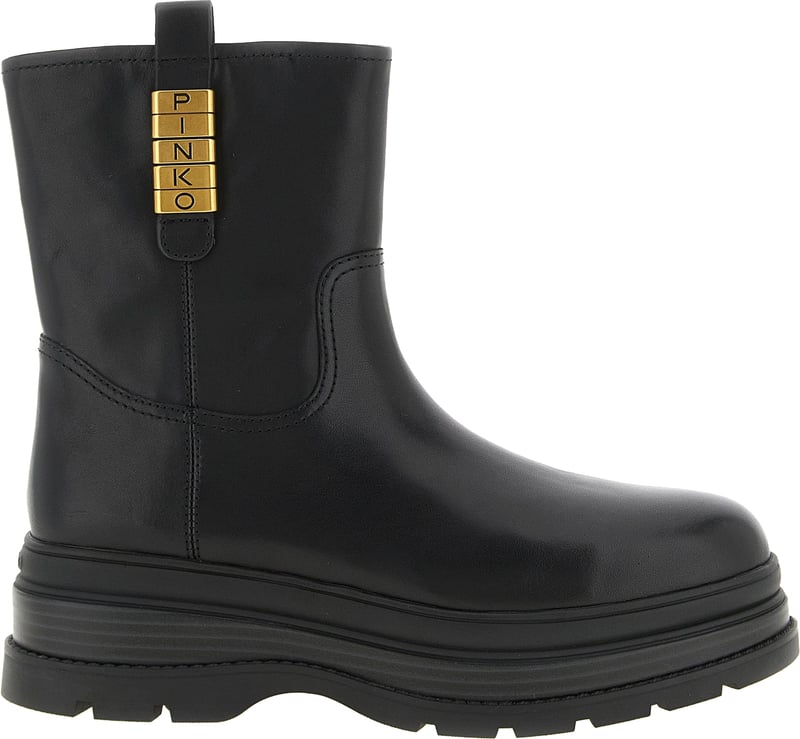 PINKO Black Cowhide Ankle Boots