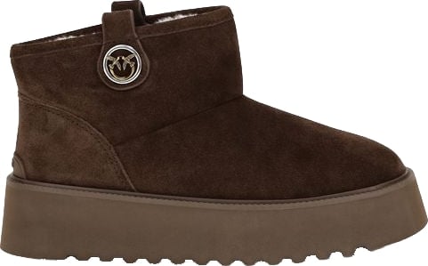 PINKO Brown Calf Leather Bos Taurus Flat Boots