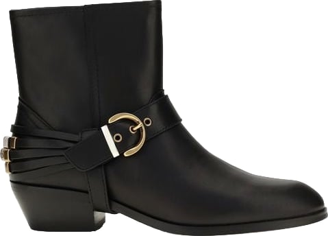 Black Metallic Buckle Ankle Boots
