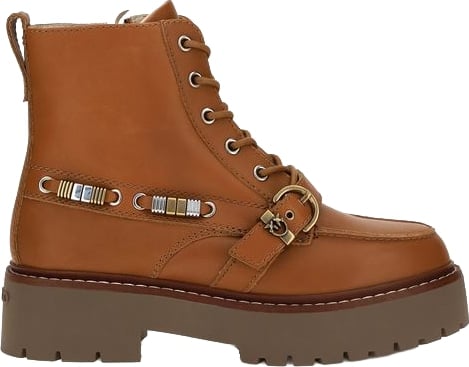 PINKO Brown Calf Leather Bos Taurus Lace-Up Boots