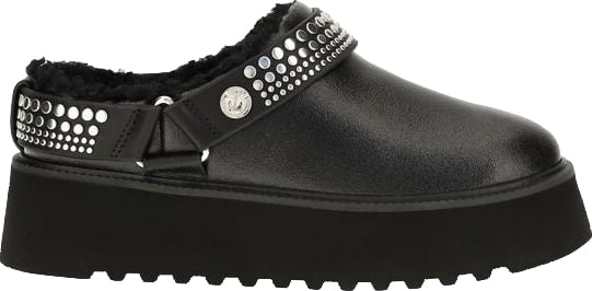 PINKO Black Calf Leather Bos Taurus Clogs
