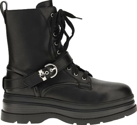 PINKO Black Calf Leather Bos Taurus Lace-Up Boots