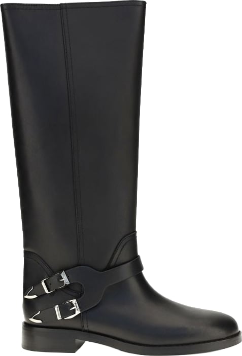 PINKO Black Calf Leather Bos Taurus Flat Boots