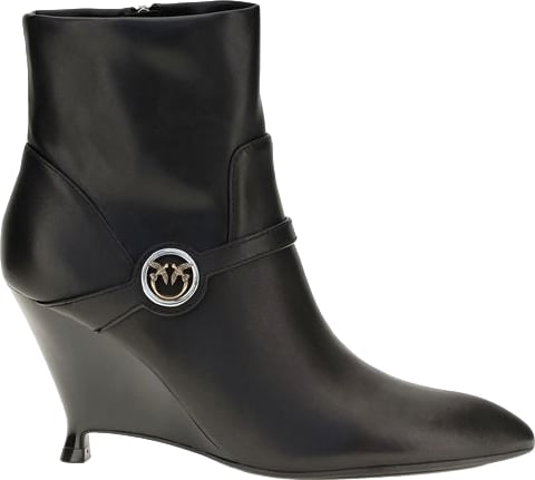 PINKO Black Calf Leather Bos Taurus Ankle Boots