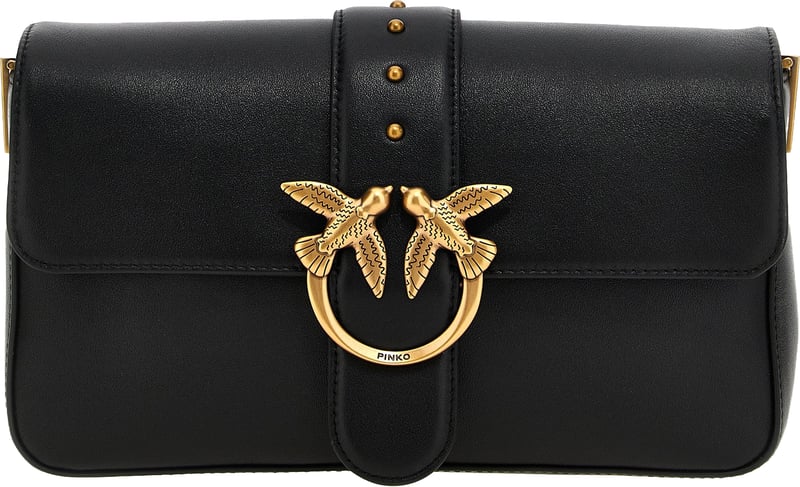 PINKO Black Calfskin Shoulder Bag
