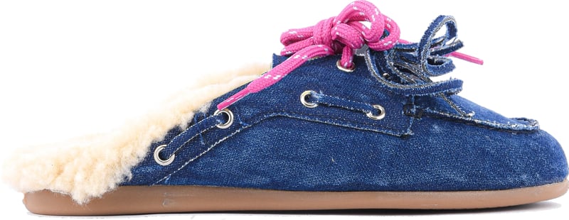 Boat Mule Fur Denim Dark Blue