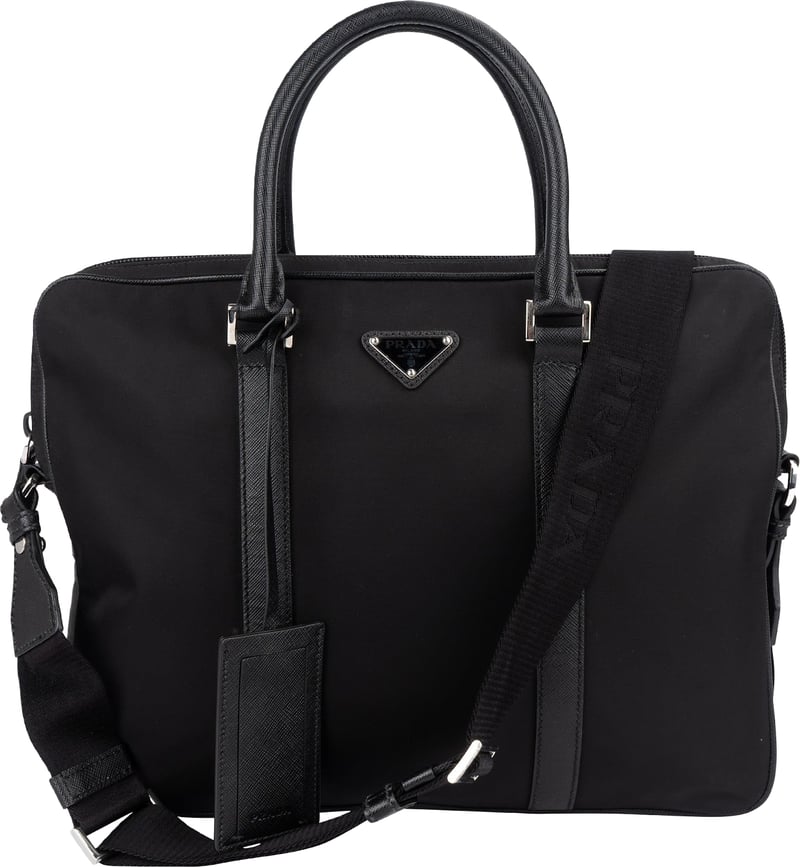 Prada Nylon Saffiano Leather Triangle Business Handbag