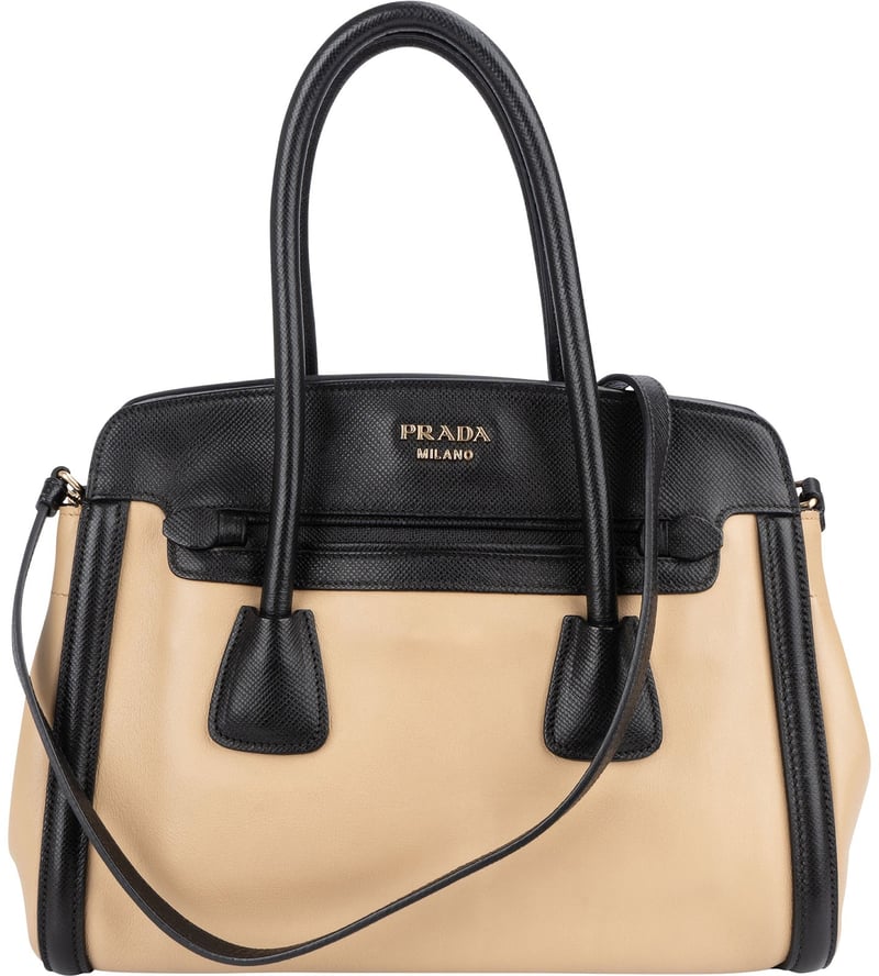 Prada Saffiano Bicolor Leather City Tote Handbag