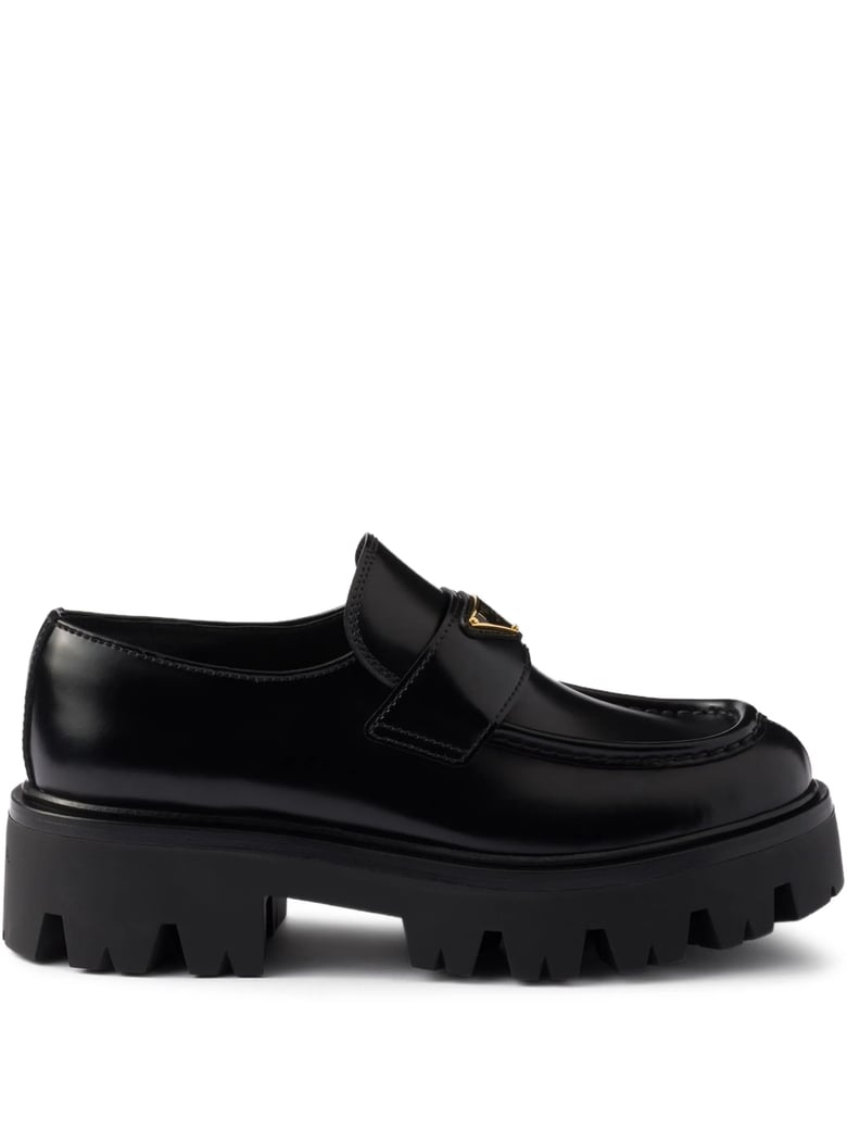 Black Lug-Sole Leather Loafers