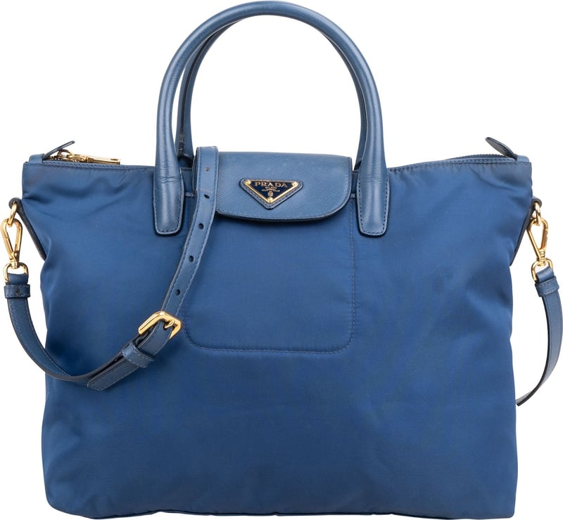 Prada Blue Tessuto Saffiano Triangle Tote Crossbody Handbag