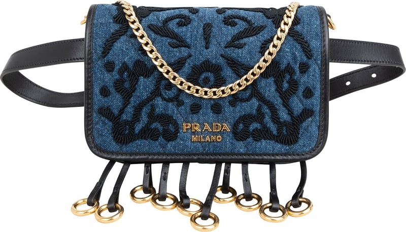 Prada Multicolor Embroidered Denim Cahier Belt Crossbody Bag