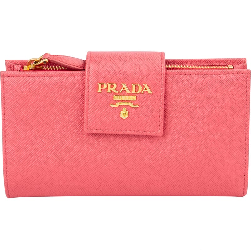 Prada Pink Saffiano Leather Clip Wallet