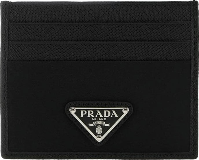 Black Re-Nylon Saffiano Leather Cardholder Wallet