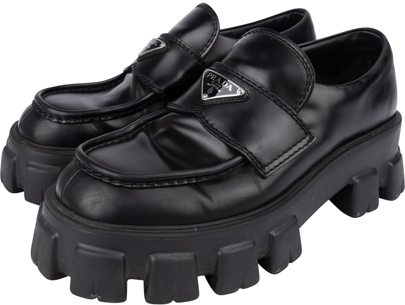 Prada Black Brushed Leather Monolith Loafers (7 / 41-42)
