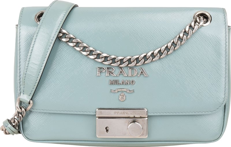 Prada Saffiano Vernice Chain Flap Crossbody Bag