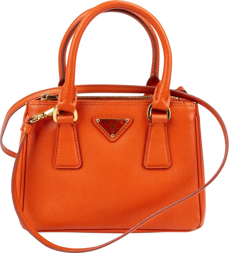 Prada Orange Saffiano Lux Leather Micro Galleria Crossbody Handbag