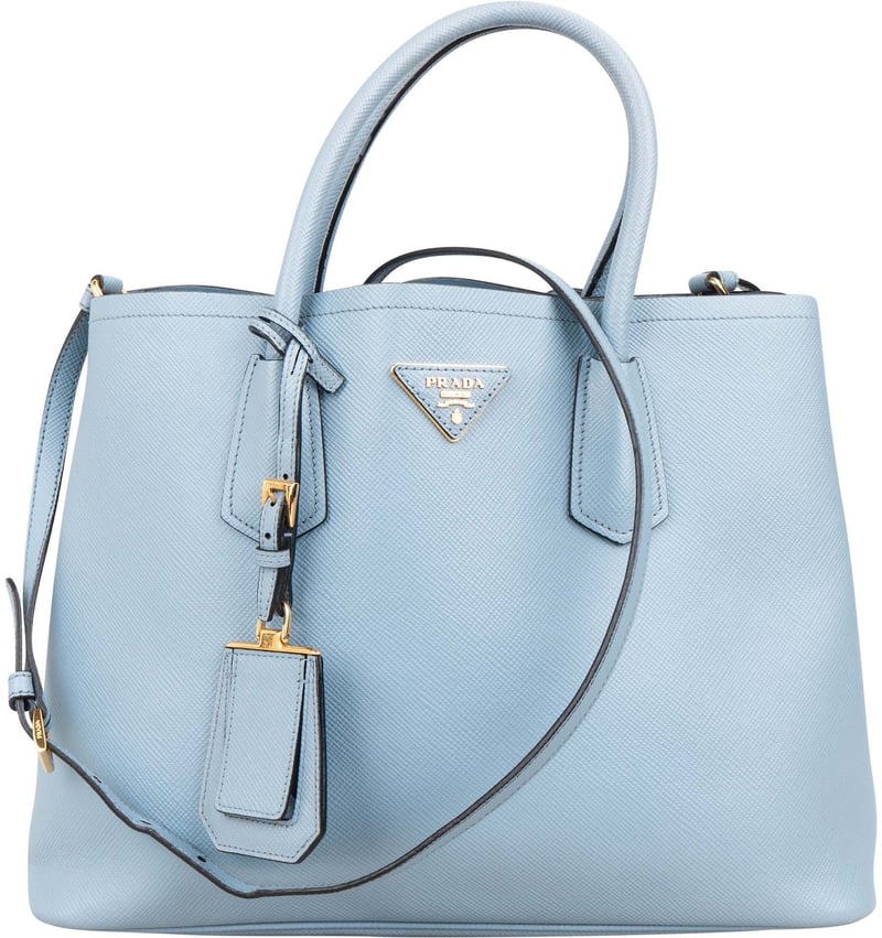 Prada Blue Saffiano Leather Tote Double Handbag