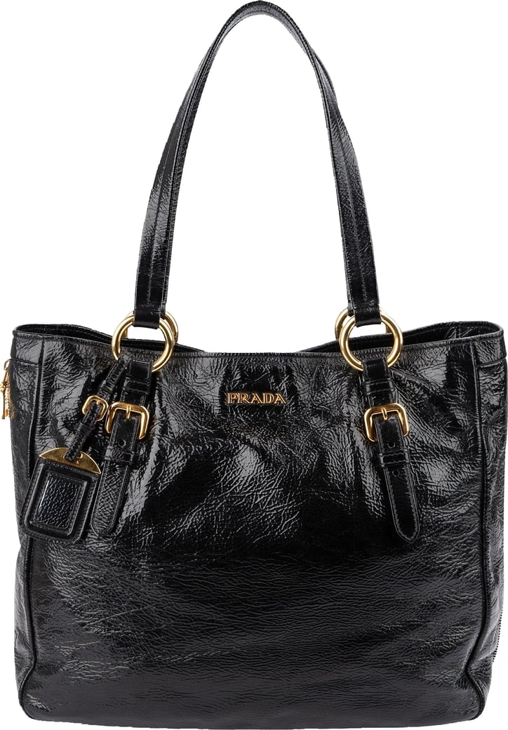 Prada Crinkled Vernice Naplak Leather Zip Around Tote Shoulder Bag