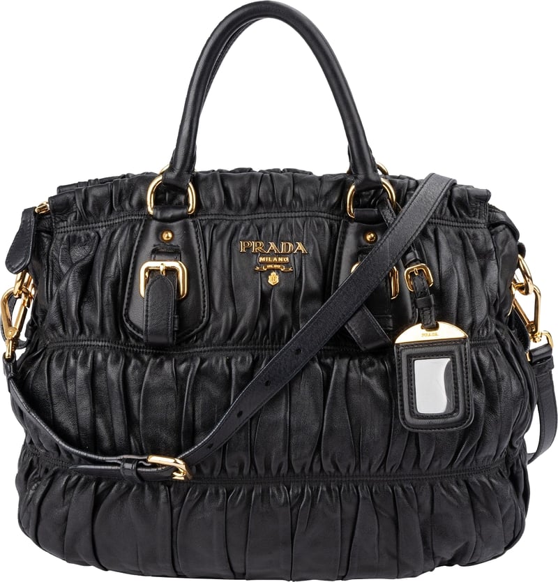 Prada Black Matelassé Nappa Leather Gaufre Satchel Handbag