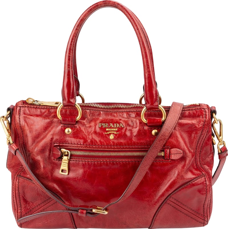Prada Red Vitello Lux Leather Bauletto Handbag