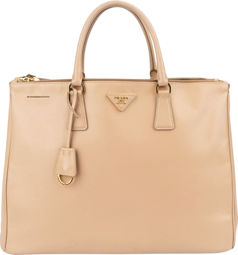 Prada Beige Saffiano Leather Double Zip Galleria Handbag