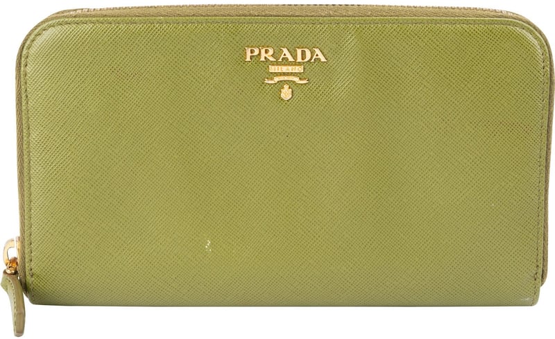 Prada Green Saffiano Leather Zip Around Wallet