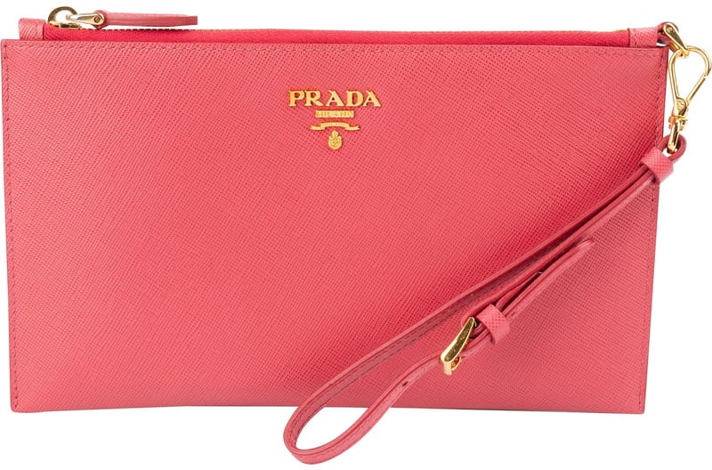 Prada Pink Saffiano Leather Small Pochette Wristlet Clutch