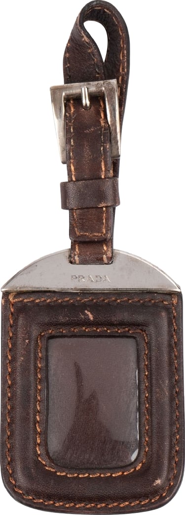 Prada Dark Brown Leather Small Luggage Tag Bag Charm
