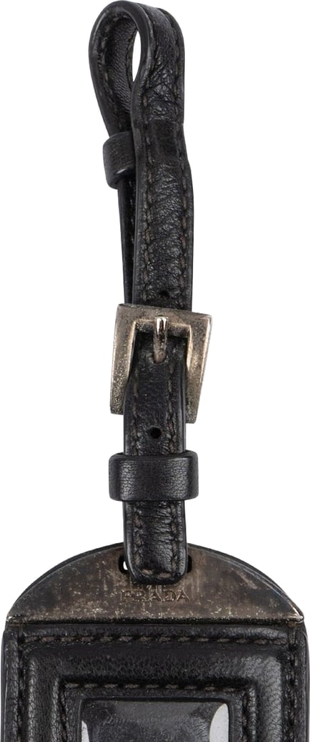 Prada Black Leather Small Luggage Tag Bag Charm