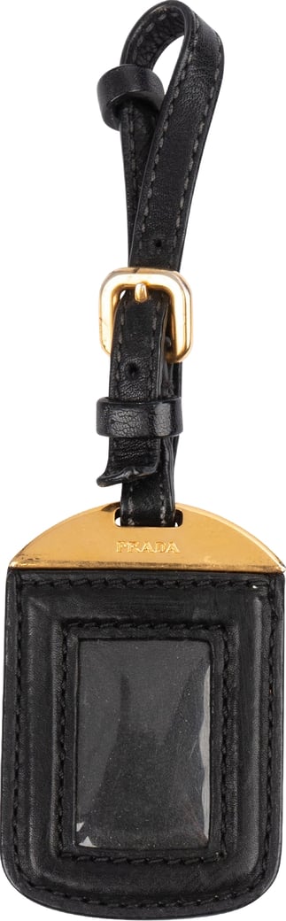 Prada Black Leather Small Luggage Tag Bag Charm