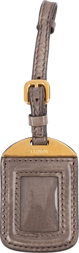 Prada Taupe Leather Small Luggage Tag Bag Charm