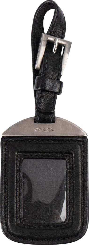 Prada Black Leather Small Luggage Tag Bag Charm