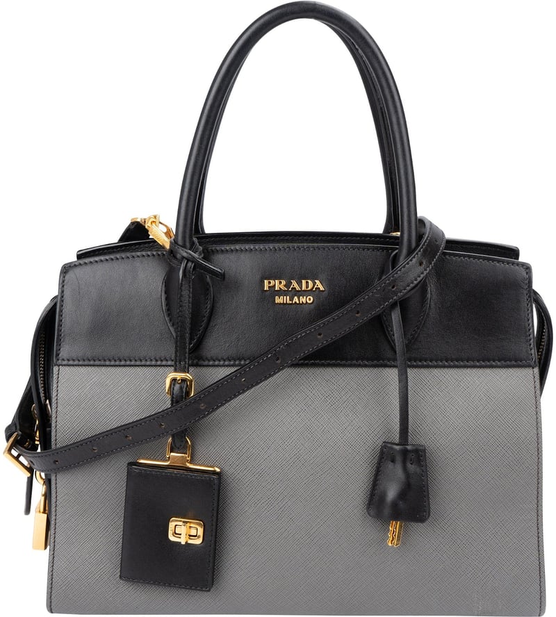 Prada Bicolor Saffiano Leather Esplanade Tote Handbag
