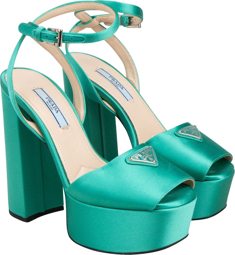 Prada Turquoise Satin Platform Block Sandals Heels (34,5)