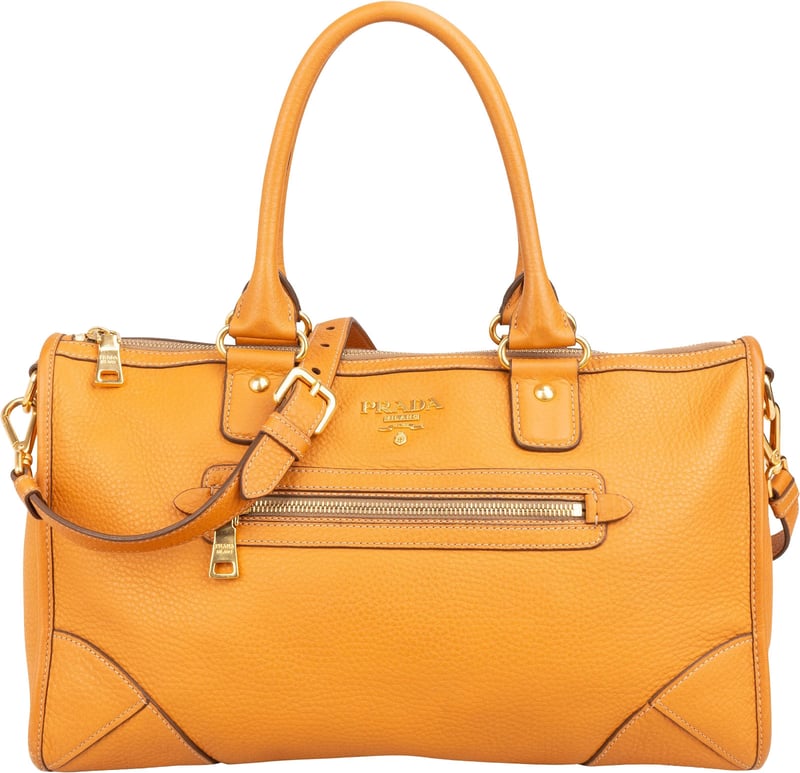 Prada Orange Vitello Daino Leather Bauletto Handbag